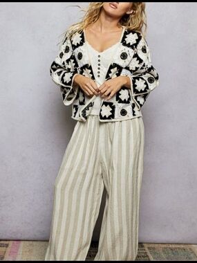 Pol Boho Crochet Squares Open Front Cardigan NEW